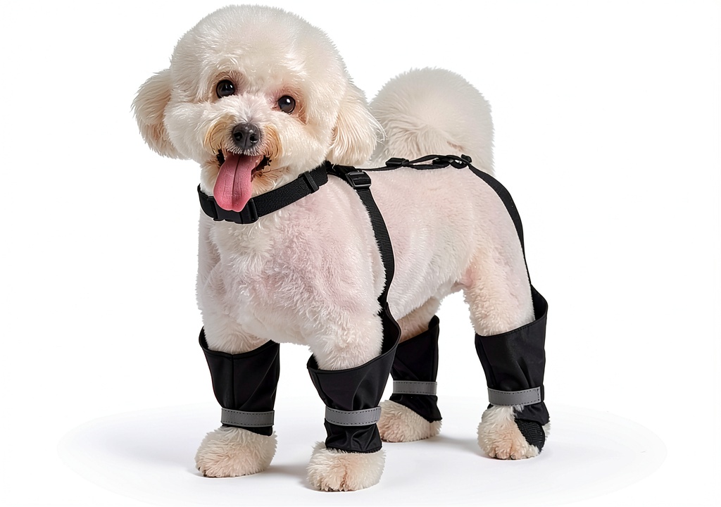 Allroaring dog boots on a dog's paws in snowy conditions