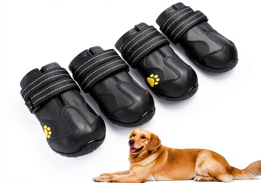 XSY&G dog boots in multiple colors and sizes displayed on a grassy background