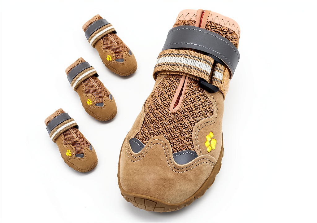 FISHOAKY dog boots on a dog's paws during a walk