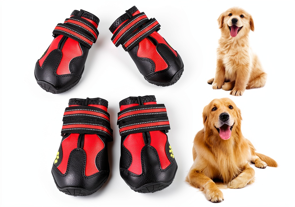CovertSafe dog boots with paw embroidery on a grassy trail