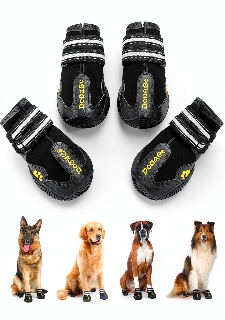 DcOaGt dog boots showing waterproof and anti-slip features