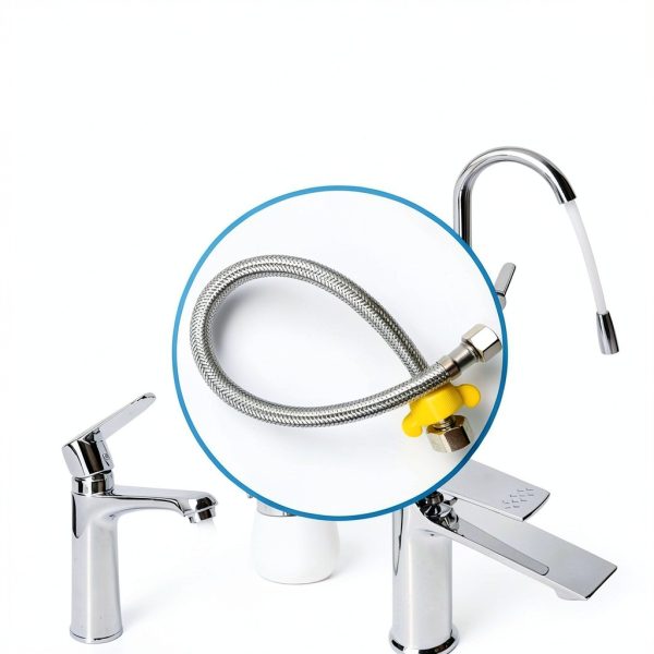 SMZTools 16" Faucet Hose Connector with Built‑In Wrench Silver-5