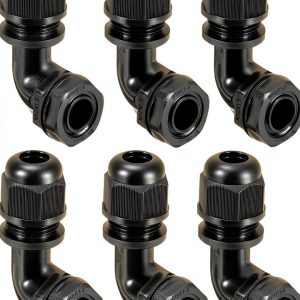 LeMotech M12 Cable Gland 90° Adjustable Nylon Strain Relief 6pcs Black-0