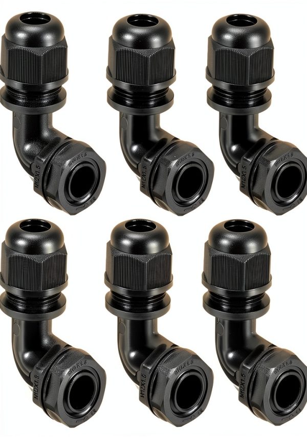 LeMotech M12 Cable Gland 90° Adjustable Nylon Strain Relief 6pcs Black-0
