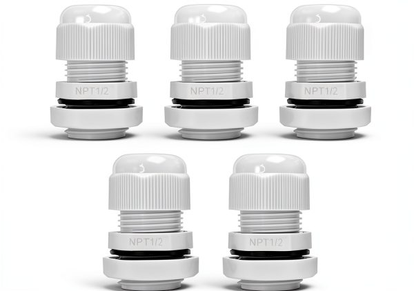 1/2" NPT Cable Glands - IP68 Waterproof, Adjustable Locknut for 6-12mm Cables, Nylon PA66 (5-Pack, White) - Ideal for Junction Boxes, Outdoor & Industrial Cable Management-0