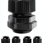 LeMotech 5 Pack NPT 1/2" Cable Glands Waterproof Adjustable 6-12mm Cable Connectors Black Nylon Joints with Gaskets-0