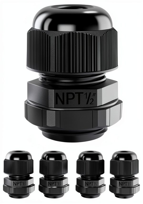 LeMotech 5 Pack NPT 1/2" Cable Glands Waterproof Adjustable 6-12mm Cable Connectors Black Nylon Joints with Gaskets-0