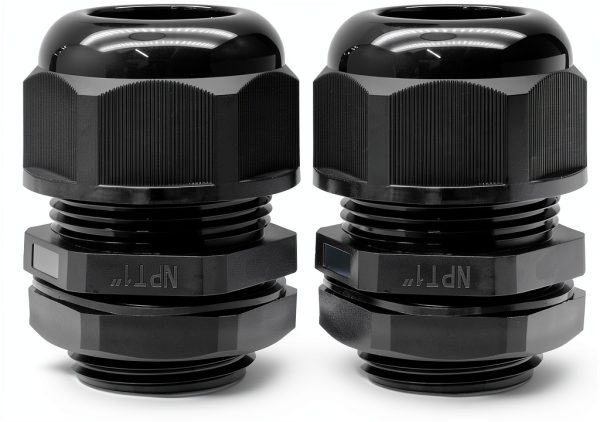 2 Pcs 1" NPT Nylon Cable Glands, Black Strain Relief Cable Cord Connector IP68 Waterproof Junction Box Wire Protectors Adjustable for 18-25mm Cable Diameter-0
