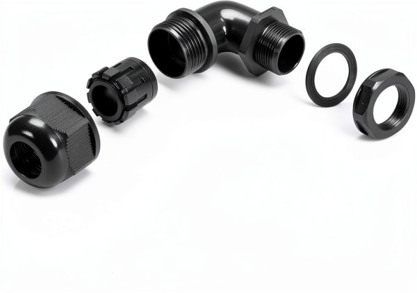 LeMotech M12 Cable Gland 90° Adjustable Nylon Strain Relief 6pcs Black-3